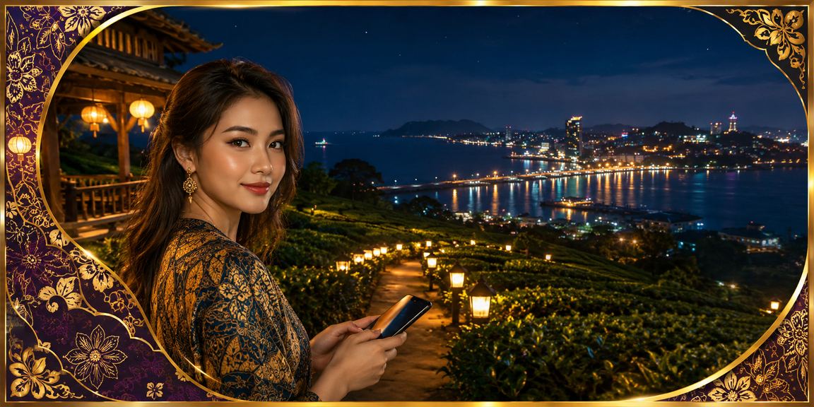 Pemain Malaysia menggunakan telefon mudah alih dengan motif batik untuk mengakses program VIP 90210